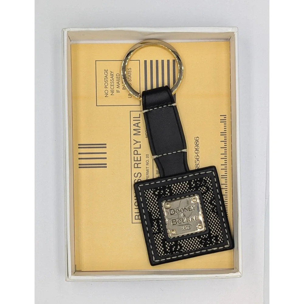 Dooney & Bourke Keychain Black Monogram Signature Leather Square Fob New In Box